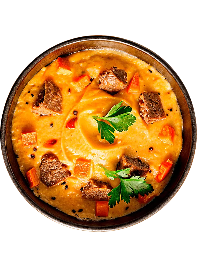 Говядина с гороховой кашей