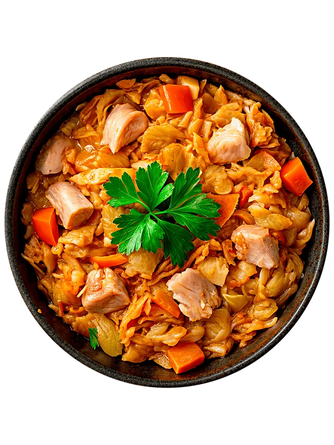 Курица с тушеной капустой