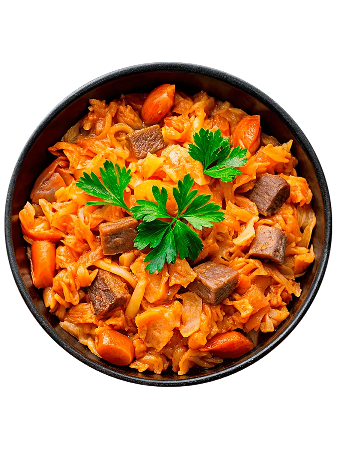 Говядина с тушеной капустой
